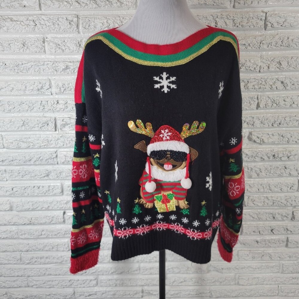 Blizzard Bay XL Holiday Christmas Sweater Sequin Glitter Boat Neck SWE116E